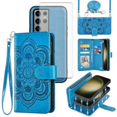 Imagem de Asuwish Capa de celular para Samsung Galaxy S23 Ultra 5G Carteira com zíper destacável com protetor de tela de vidro temperado, suporte de cartão de flores S23Ultra 23S S 23 23Ultra 17.3 cm mulheres
