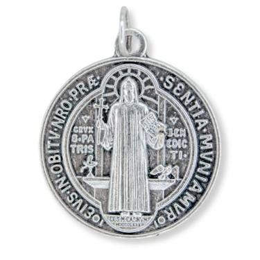 Imagem de Pacote com 5 - Pingente de Medalha de São Bento - Medalhas Oxidadas Prata de 3 cm para Colar de Joias Católicas - Feito na Itália