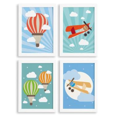 Imagem de Quadros para Quarto de Bebê Balões e Aviões Kit 4un - Quartinhos