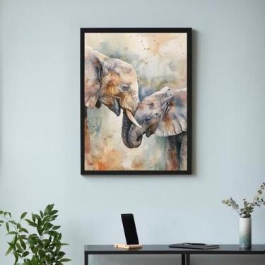 Imagem de Quadro Aquarela Elefantes - Mãe E Filho 45X34Cm - Com Vidro - Quadros 