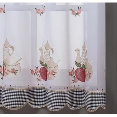 Imagem de Cortinas Decorativas com Estampa de Cerejas, Par de Cortinas para Sala de Estar, Vermelho e Branco (BULE)