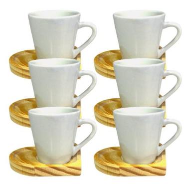 Imagem de Xícaras de Café em Porcelana Branca 120ml Com Pires Coração 12 Peças -