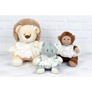 Imagem de Pelúcias Safari, Conjunto de 3, Leão, Macaco e Elefante, com Vestidos (PALHA)