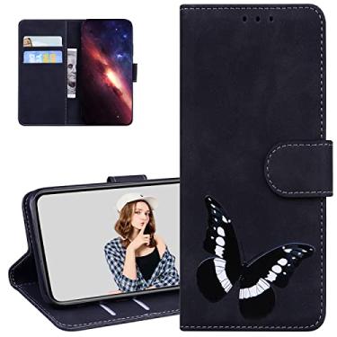 Imagem de Monwutong Capa carteira de telefone para Motorola G84 5G, capa de couro PU com toque de borboleta em relevo com fecho magnético e slots de cartão de dinheiro coldre para Moto G84 5G, TXHD preta