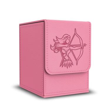 Imagem de Zettokete Card Deck Box with 2 Dividers, MTG Commander Deck Box Holds 100+ Double-Sleeved Cards, Leather Magnetic Deck Case Compatible with Magic TCG CCG Cards, Pink/Elf