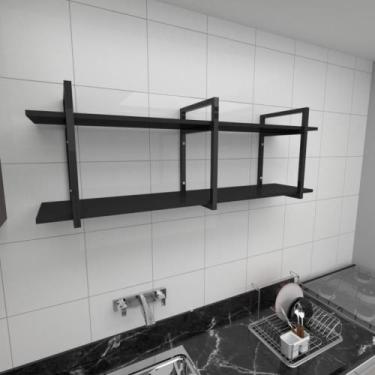 Imagem de Prateleira industrial para cozinha aço cor preto prateleiras 30cm cor 