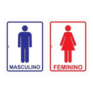 Imagem de Kit 2 Placas de Sinalização Banheiro Masculino e Feminino Sanitário wc