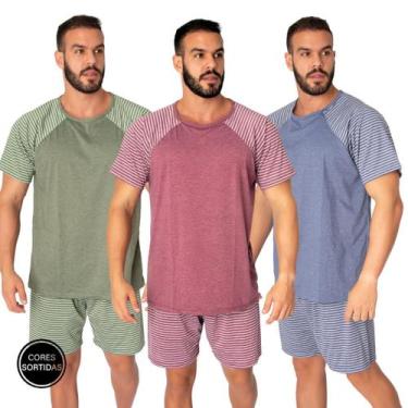 Imagem de Kit 3 Pijamas Masculino Curto Vekyo Modas Adulto Conjunto Short e Cami