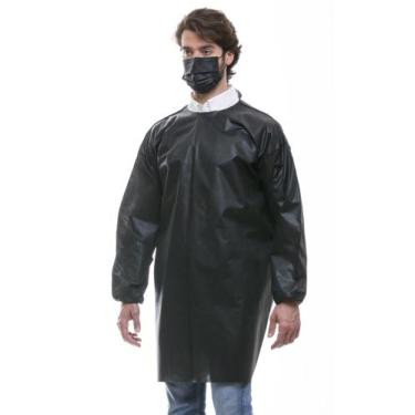 Imagem de 10 Avental Descartável Tnt Anvisa Manga Longa Gramatura  40 Preto - DE