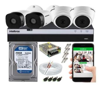 Imagem de Kit Cftv 4 Câmeras Segurança Intelbras 720p + Dvr Mhdx 3104 + HD