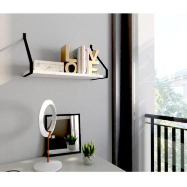 Imagem de Prateleira livro quarto nicho Branco MDF Metal Sala 50cm - DECOR AJM