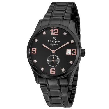 Imagem de Relógio Champion Feminino Preto Com Pedras Data