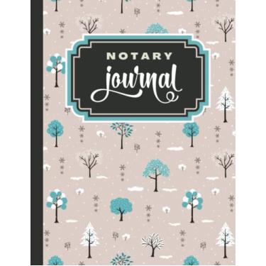 Imagem de Notary Journal: 8.5x11 Large Notarial Logbook/With 200 Numbered Pages - Two Record Logs Per Page / 400 Records/Ledger Book Gift For Signing Agents ... Blue White Tree Forest Pattern on Tan Beige