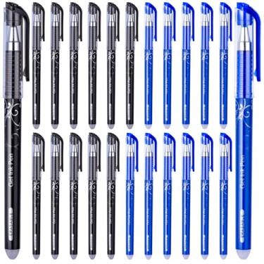 Imagem de Pacote com 24 canetas de gel apagáveis clicker ponta fina de 0,5 mm, faça os erros desaparecerem, 12 tintas pretas 12 azuis para planejador de escrita e palavras cruzadas, material de escritório de