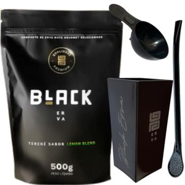 Imagem de Kit Para Tereré Black Erva Mate 500g + Copo Cuia Quadrado Acrílico + Bomba Clássica Preta (LEMON BLEND)