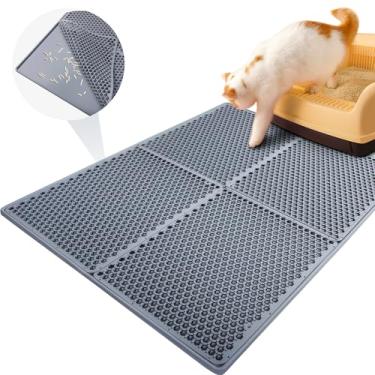 Imagem de Tapete de areia duplo de silicone para gatos, 76 cm × 61 cm, tapete de armadilha de areia, cinza, tapetes para gatos grandes, tapete de caixa de areia, fácil de limpar