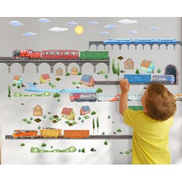 Imagem de Decalques de parede de trem para crianças por Lipastick - Adesivos educativos de parede ferroviários para meninos e meninas - Descasque e cole locomotiva, carruagem, decalques de parede de vagão para