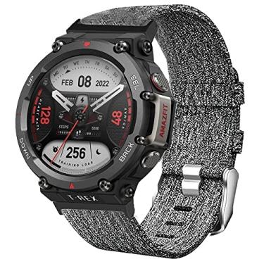 Imagem de Lamshaw Pulseira T-Rex 2, tecido de nylon respirável, acessório de substituição compatível com Amazfit T-Rex 2 Smart Watch 2022 (cinza)