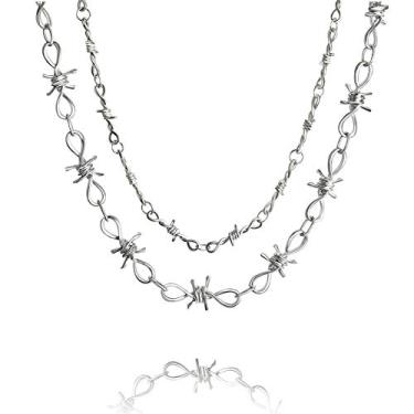 Imagem de Abitoncc Colar unissex punk de arame farpado Hip Hop Gargantilha Rock Jewelry Colar de corrente Eboy
