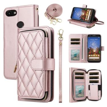 Imagem de Furiet Argyle Capa carteira para Google Pixel 3a XL com alça de pulso, alça de ombro, 9+ compartimentos para cartões, bolsa com zíper, capa de celular luxuosa de couro PU para Pixel3aXL Pixle 3aXL A3