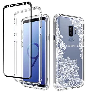 Imagem de Yodueiv Capa para Galaxy S9 Plus, capa para Samsung S9 Plus G965U com protetor de tela de vidro temperado, capa protetora para celular com estampa mandala transparente de corpo inteiro para Samsung