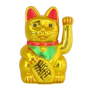 Imagem de Gato Da Sorte Japonês Maneki Neko Dourado Decorativo Enfeite - Novo Se