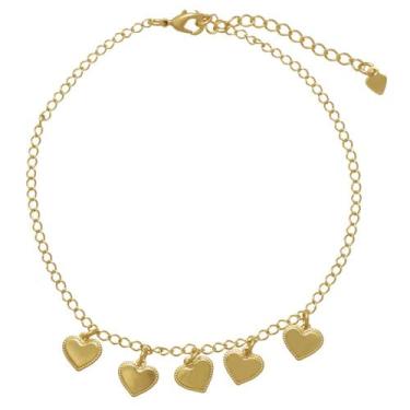 Imagem de Tornozeleira com Cinco Pequenos Corações Folheada em Ouro 18K Softjoia