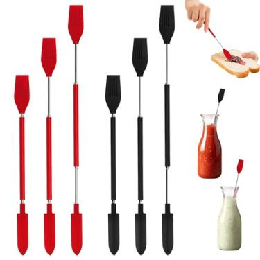 Imagem de Conjunto de mini espátula de silicone, 2 peças, conjunto de raspador de geleia, espátula dupla pequena e escova de utensílios de cozinha, espátulas de geleia com haste telescópica ajustável, adequado