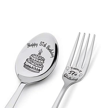 Imagem de Happy 57th Birthday Spoon&Fork Gifts Engraved Spoon&Fork Personalized Birthday Gifts for Father Mother Grandpa Grandma Family Elders Friends