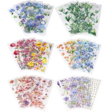 Imagem de Owluny Pressed Flower Themed Stickers (800 Pieces, 38 Sheets): 36 Sheets Floral Resin Sticker, 2 Sheet Letter Number Stickers, Scrapbook Supplies Botanical Journaling Sticker for Junk Bullet Journal