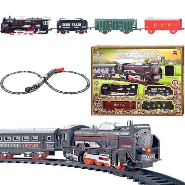 Imagem de Ferrorama de Brinquedo Trem Elétrico Infantil Trenzinho Locomotiva com Luz Trilhos e 3 Vagões
