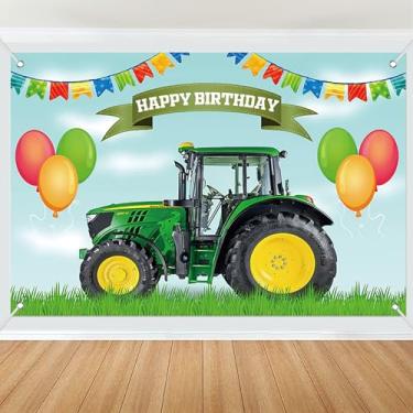 Imagem de 2,1 x 1,5 m tecido trator aniversário pano de fundo meninos tema trator fazenda decoração festa feliz aniversário faixa verde trator aniversário quintal sinal crianças retrato foto cabine adereço