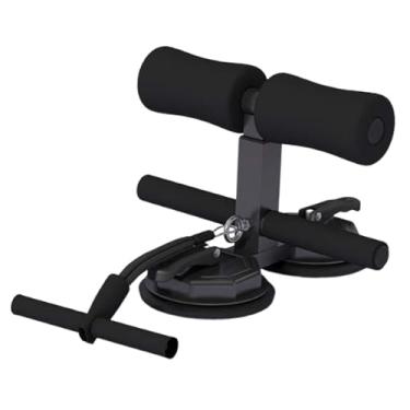 Imagem de UGPLM Sente -se a barra de barra de piso Altura ajustável com 2 copos de sucção fortes e 1 banda de resistência para o escritório de fitness de ginástica em, Preto