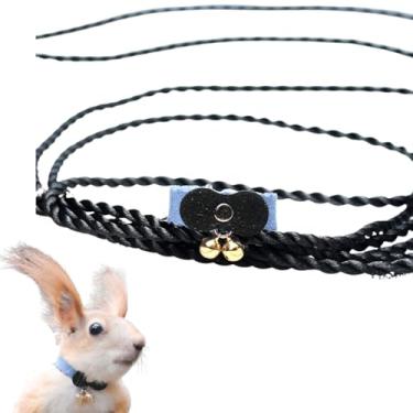 Imagem de Correia de corda de tração de esquilo de esquilo, corda antimordida, coleira de caminhada de animais pequenos com coleira de chumbo para hamster, gerbil, rato, furão, chinchila (preto com azul)