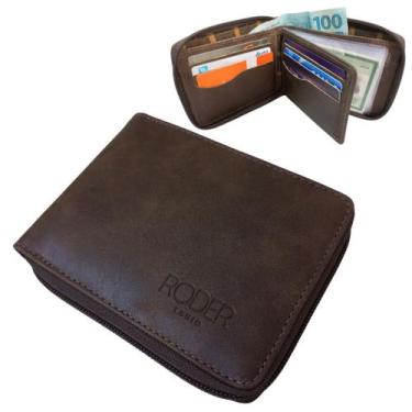 Imagem de Carteira Masculina de Couro Legítimo Grande com Ziper externo Completa