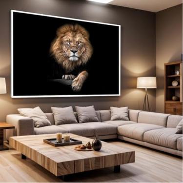 Imagem de Quadro Decorativo com Moldura Sala 90x60 Leão Luxo Luxo Grande Horizontal