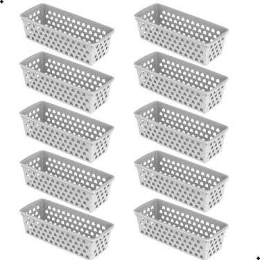 Imagem de Kit com 10 Cesto Organizador Multiuso Comprido - UNINJET, BRANCO
