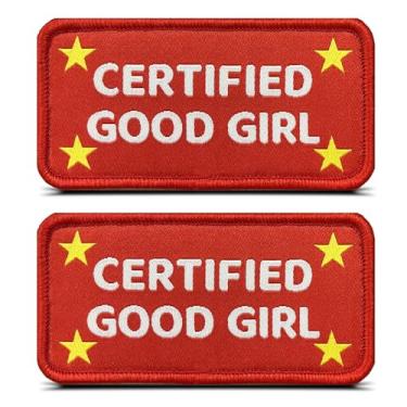 Imagem de 2 peças certificadas Good Girl Funny Meme Saying Hoop & Loop Remendos bordados fofos adorável cão arnês emblema para coleira colete removível tático trabalho moral cão roupas para animais de estimação