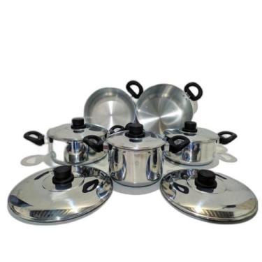 Imagem de Jogo Conjunto Panelas 5 Pçs Alumínio Grosso Brilho Espelhado - Grenada