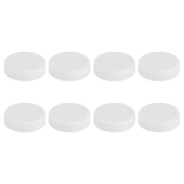 Imagem de Vaincre Tampas de pote de vidro brancas - 8 peças de tampas de plástico de boca regular, capas de conserva à prova de vazamento com anéis de silicone para bola, Kerr e mais, tampas reutilizáveis para