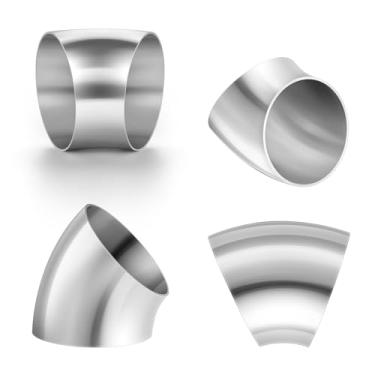 Imagem de HTH HTHomeprod Tubo de escape de 6,3 cm OD 45 graus curva ângulo tubo de aço inoxidável carro personalizado DIY ajuste universal 4 peças