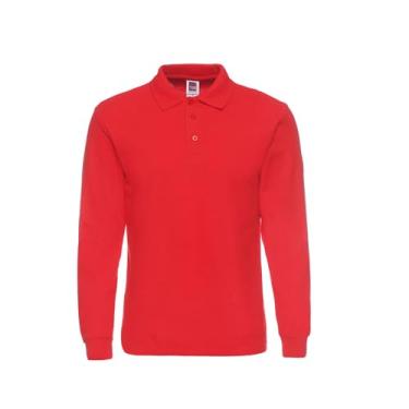 Imagem de Jueshanzj Camisa polo masculina de manga comprida e lapela, Vermelho, G