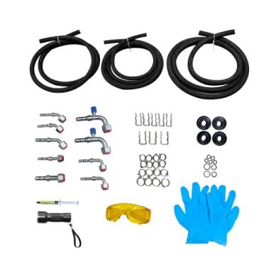 Imagem de Lizixny Kit de mangueira e encaixe A/C, kit universal de mangueira de ar condicionado 134a com encaixes de anel de vedação, clipes/porta de serviço/encaixes de extremidade de mangueira de clipe E-Z