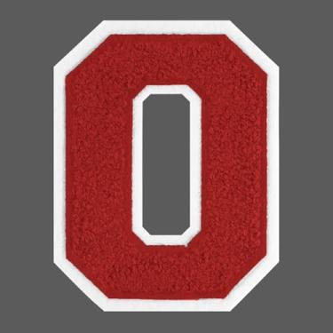 Imagem de FANCIBAND Letras vermelhas de ferro em letras universitárias de 15 cm grande chenille ferro em letras para roupas camiseta de jérsei jaqueta com capuz Varsity O