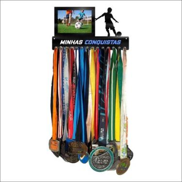 Imagem de Porta Medalhas Futebol kIDS para até 50 Medalhas com Porta Retrato - Q