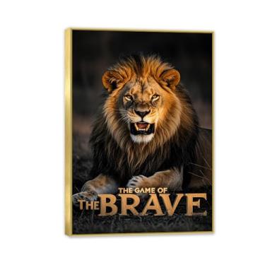 Imagem de Arte de parede de escritório inspiradora leão rugindo no sol impressão em tela animal pôsteres inspiradores citações motivacionais imagens para decoração de parede de quarto masculino 100 x 70 cm (99