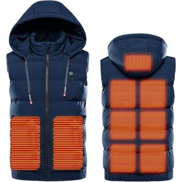 Imagem de Colete Aquecido Masculino Com Capuz Destacável Retrátil Jaqueta De Aquecimento Usb Sem Mangas Aquecedor De Corpo Aquecido Com 9 Almofadas De Aquecimento, Blue, 4XL