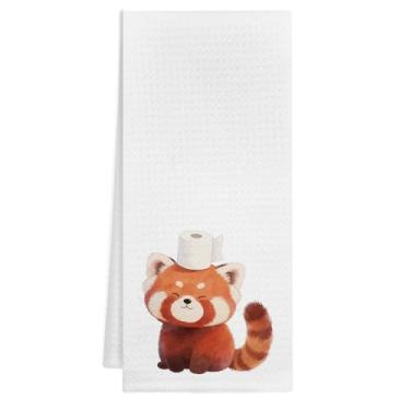 Imagem de VIIJJUE Presentes de panda vermelho toalhas de mão para banheiro, decoração de banheiro infantil, papel de panda vermelho engraçado e fofo toalhas de mão decorativas para decoração de banheiro de