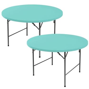 Imagem de Enjoyidea Toalhas de mesa redondas justas 152 cm - pacote com 2 toalhas de mesa de elastano elástico azul aqua - toalhas de mesa redondas pequenas elásticas dobráveis para cozinha, jantar, festa