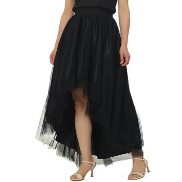 Imagem de Saia de tule assimétrica alta e baixa, festa de casamento, formatura, coquetel, malha longa, saia de tule para festa, preta